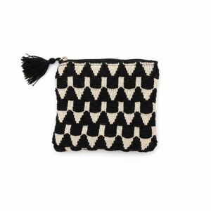 America & Beyond Black & White Geometric Woven Coin Purse with Tassel